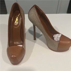 Brown and Tan Yves Saint Laurent  Tribootoo Women's Heels